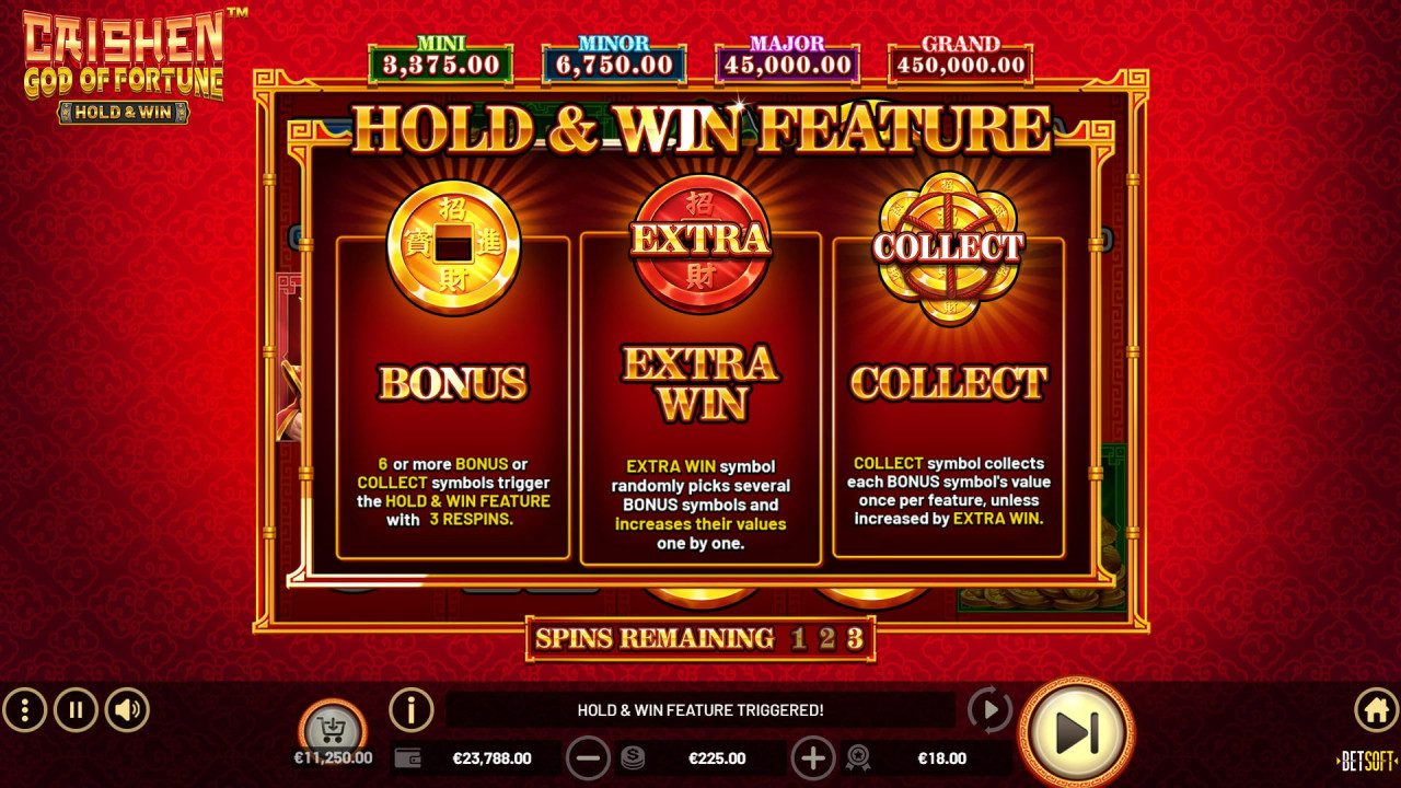 Caishen: God of Fortune - Hold & Win Feature Triggered